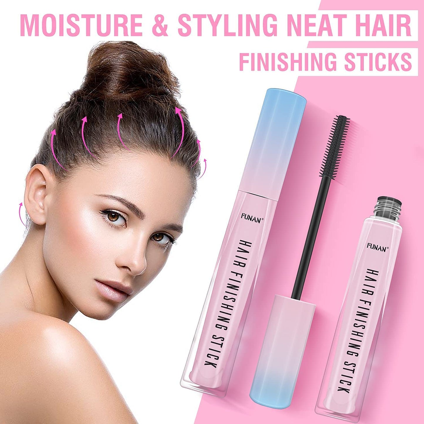 FUNAN hair styling stick showing the product packaging details and natural ingredients.