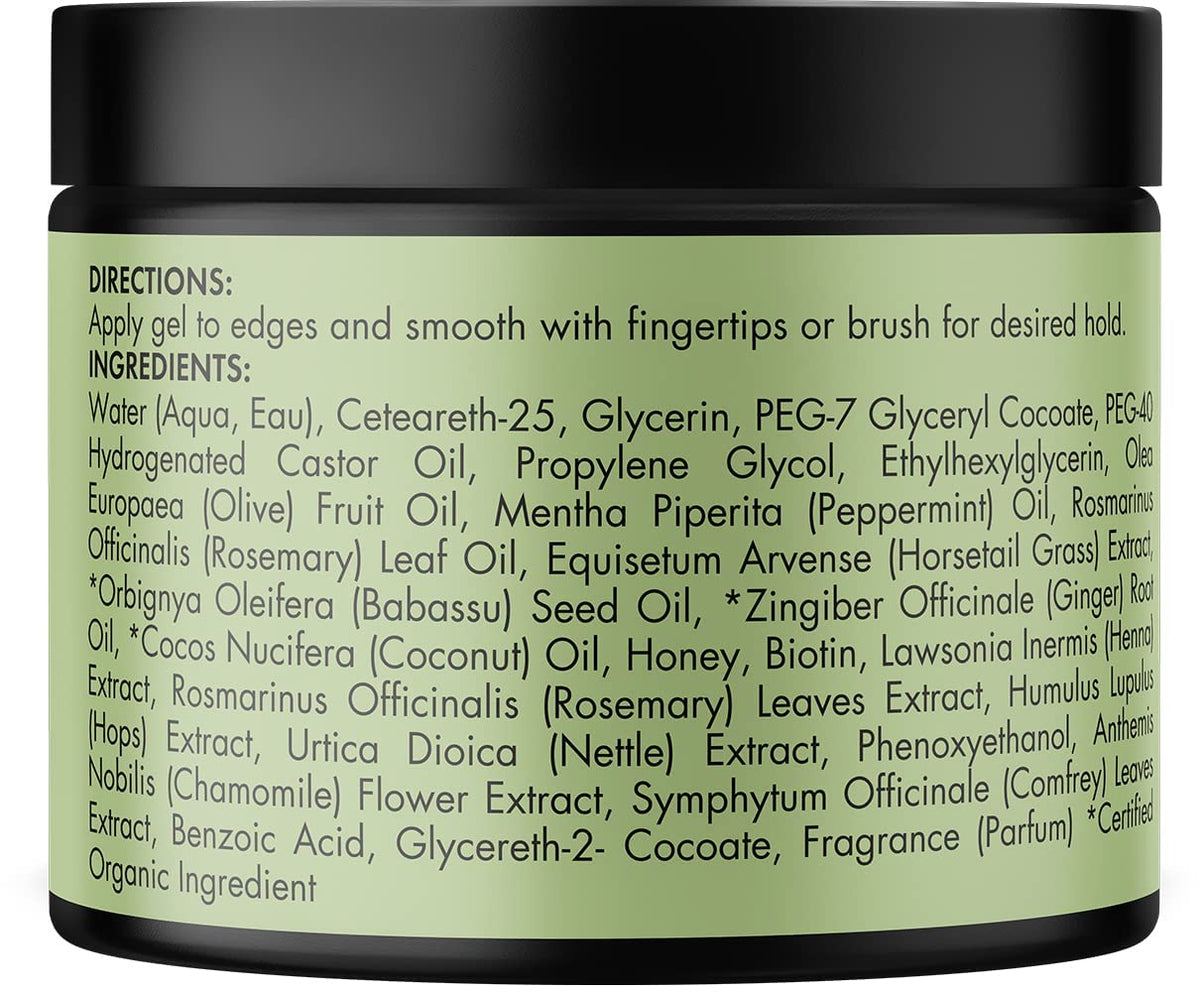 Mielle Organics Rosemary Mint Strengthening Edge Gel held in hand showing size