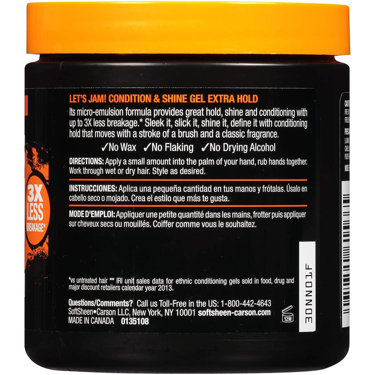 Fourteen ounce jar of SoftSheen Let's Jam Shining and Conditioning Gel showcasing product details