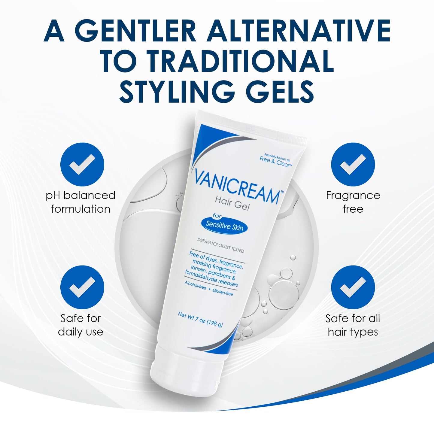 Free and Clear formula Vanicream hair gel back label ingredients