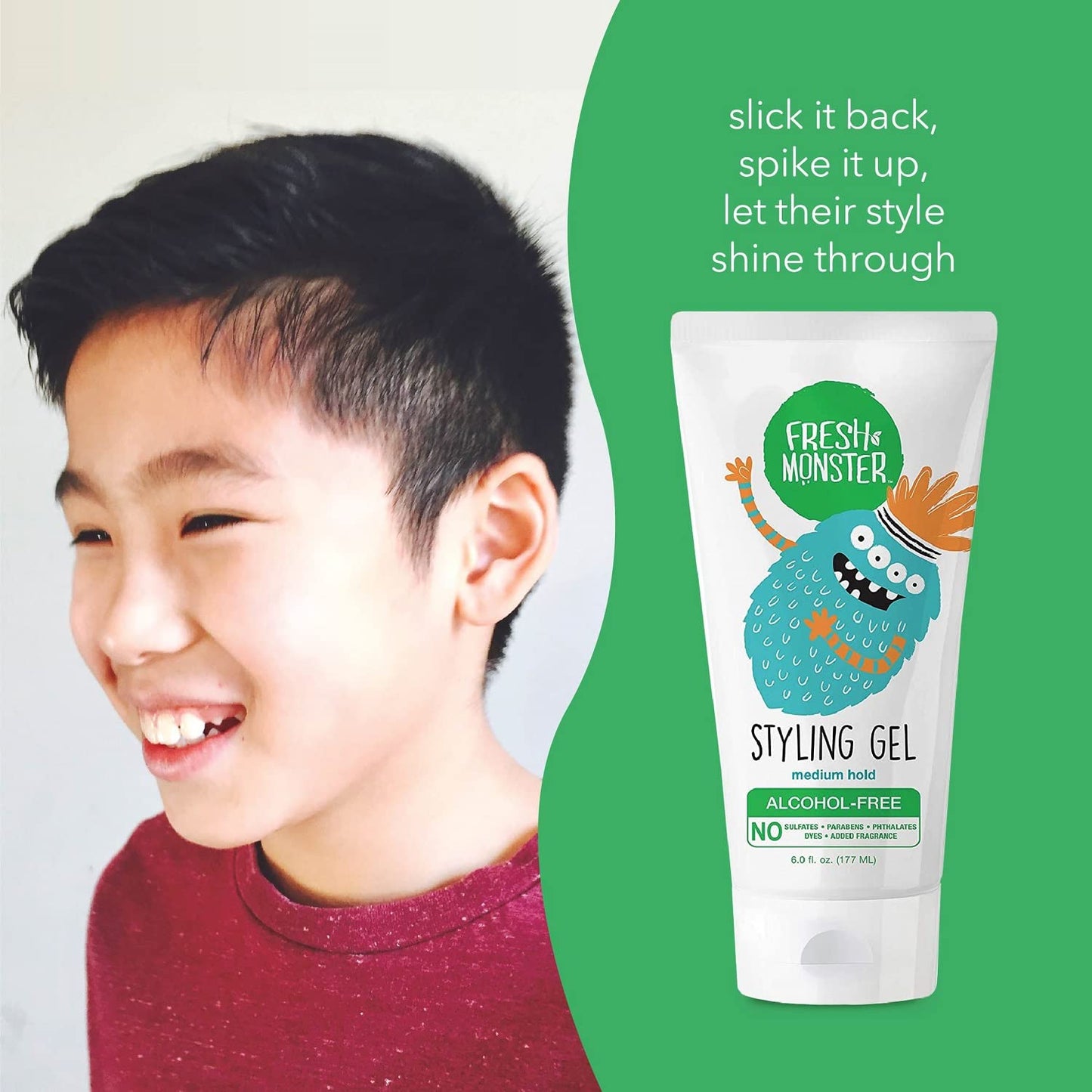 Fresh Monster kids hair gel six ounce size back label