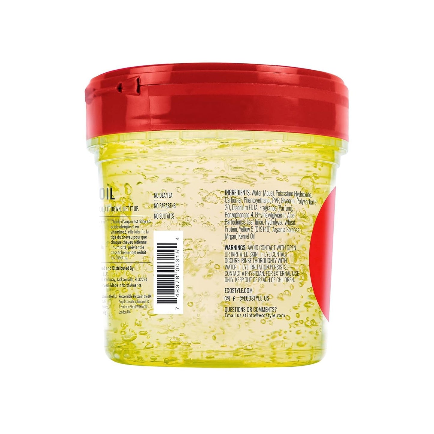Eco Style Professional Moroccan Argan Oil Gel showcasing the alcohol-free formula texture.