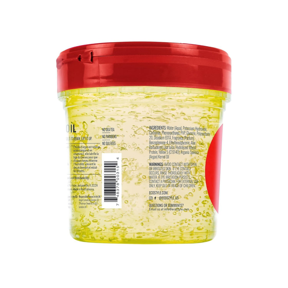 Eco Style Professional Moroccan Argan Oil Gel showcasing the alcohol-free formula texture.