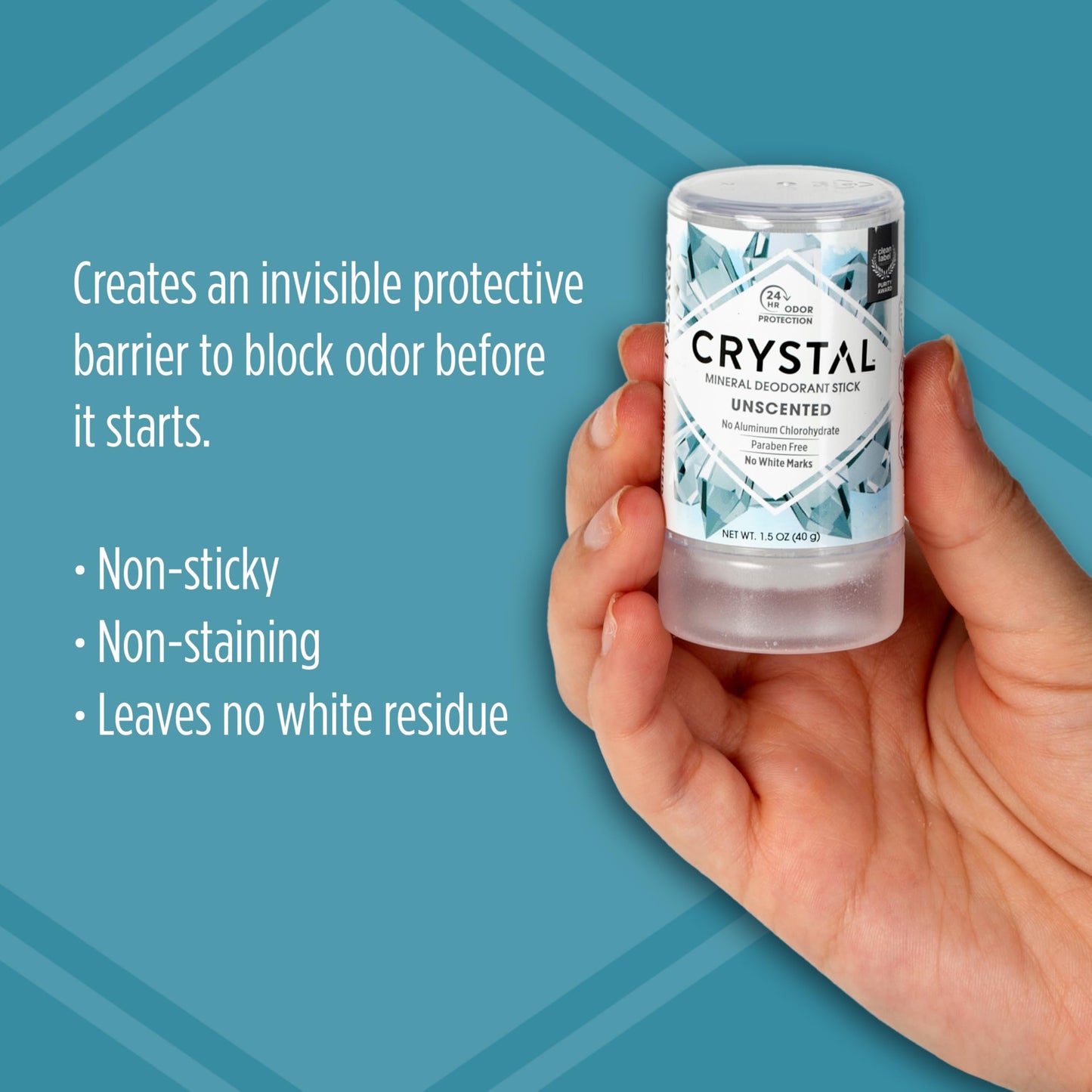 Back label of CRYSTAL mineral deodorant travel size showing potassium alum ingredient