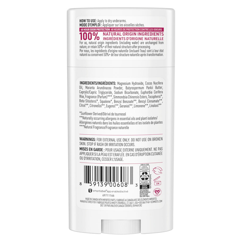 Schmidt's natural vegan deodorant packaging and label details