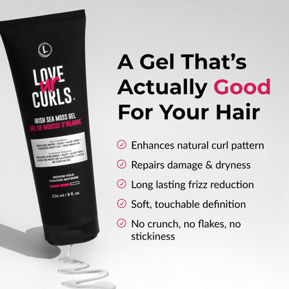 Love Ur Curls medium hold styling gel packaging details and text.