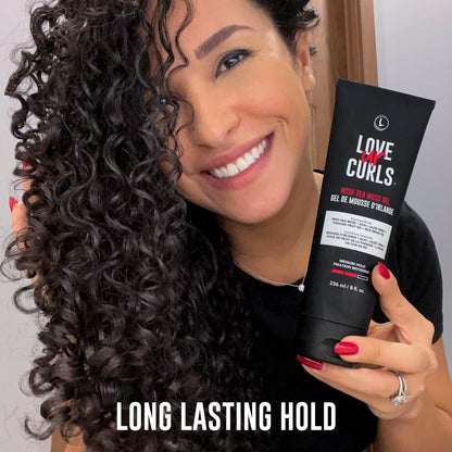 Back label of Love Ur Curls hair gel highlighting vegan formula.