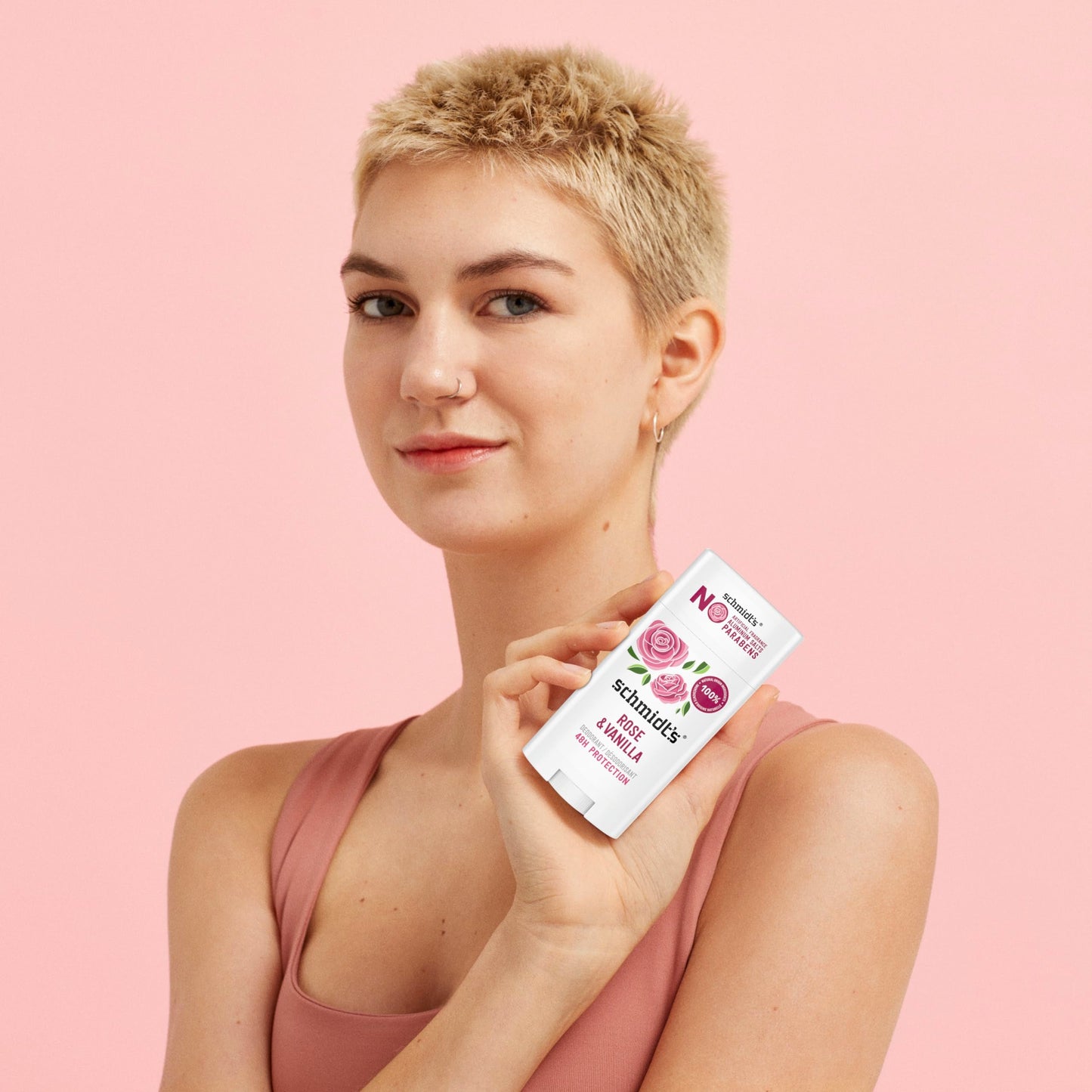 Side view of Schmidt's deodorant stick showing cruelty-free certification