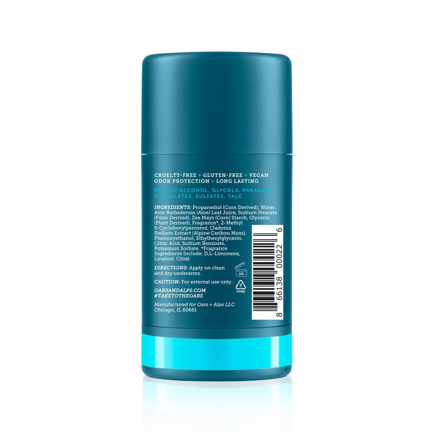 Oars + Alps natural deodorant stick for men and women showing clear formula