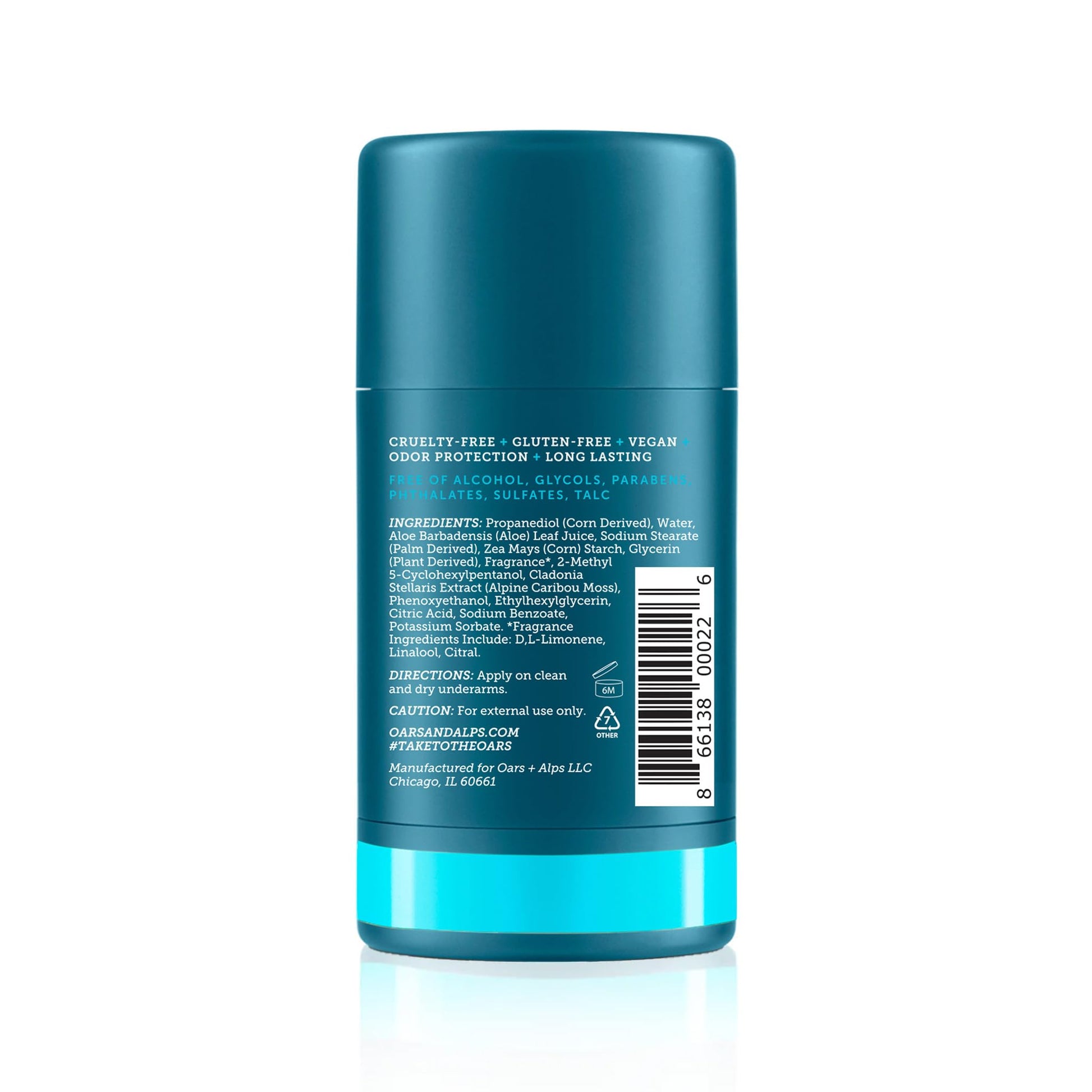 Oars + Alps natural deodorant stick for men and women showing clear formula