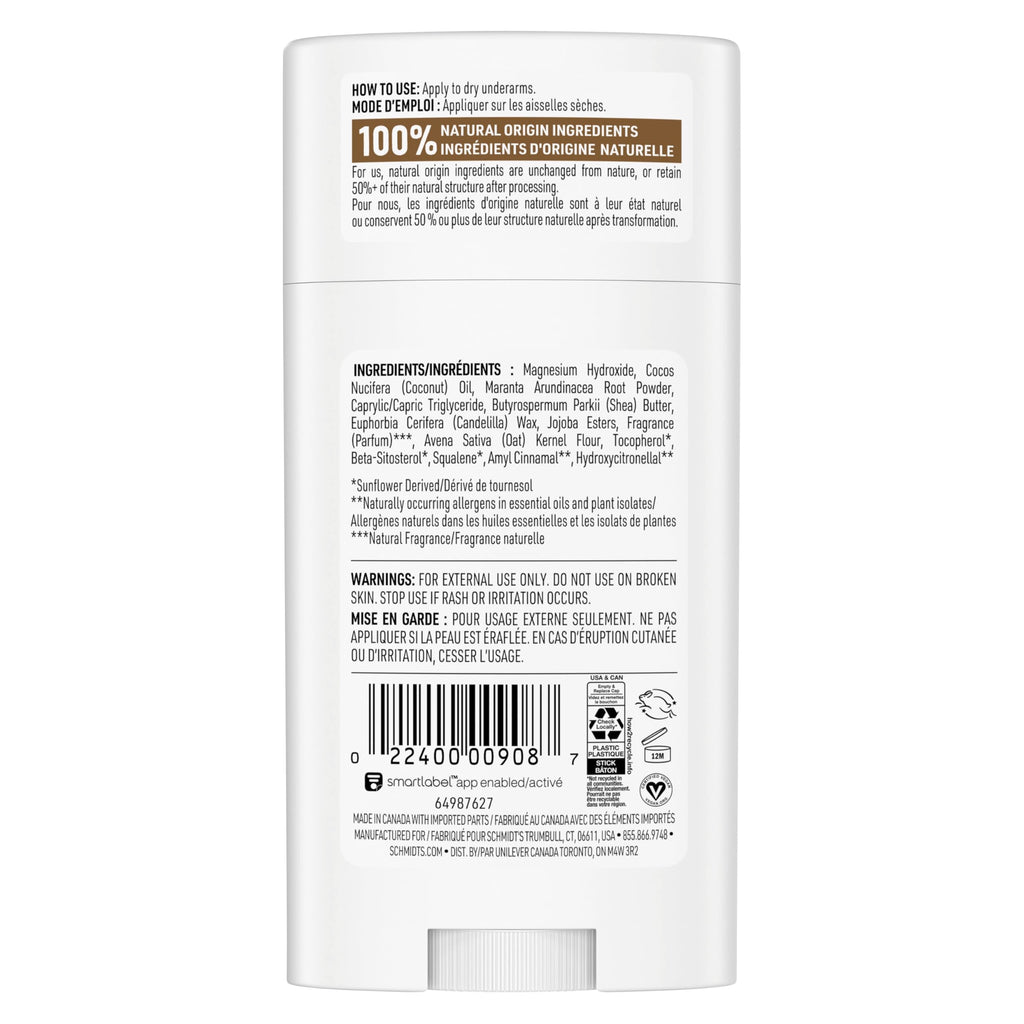 Schmidt's natural deodorant packaging and label details