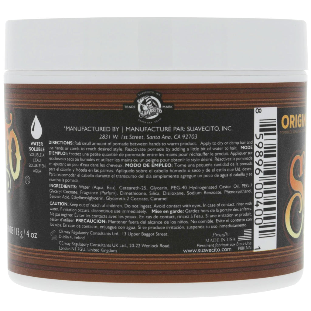 Suavecito medium hold pomade jar opened to reveal the water based styling gel texture