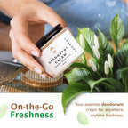 Eco Roots vegan deodorant cream scooped on fingertips