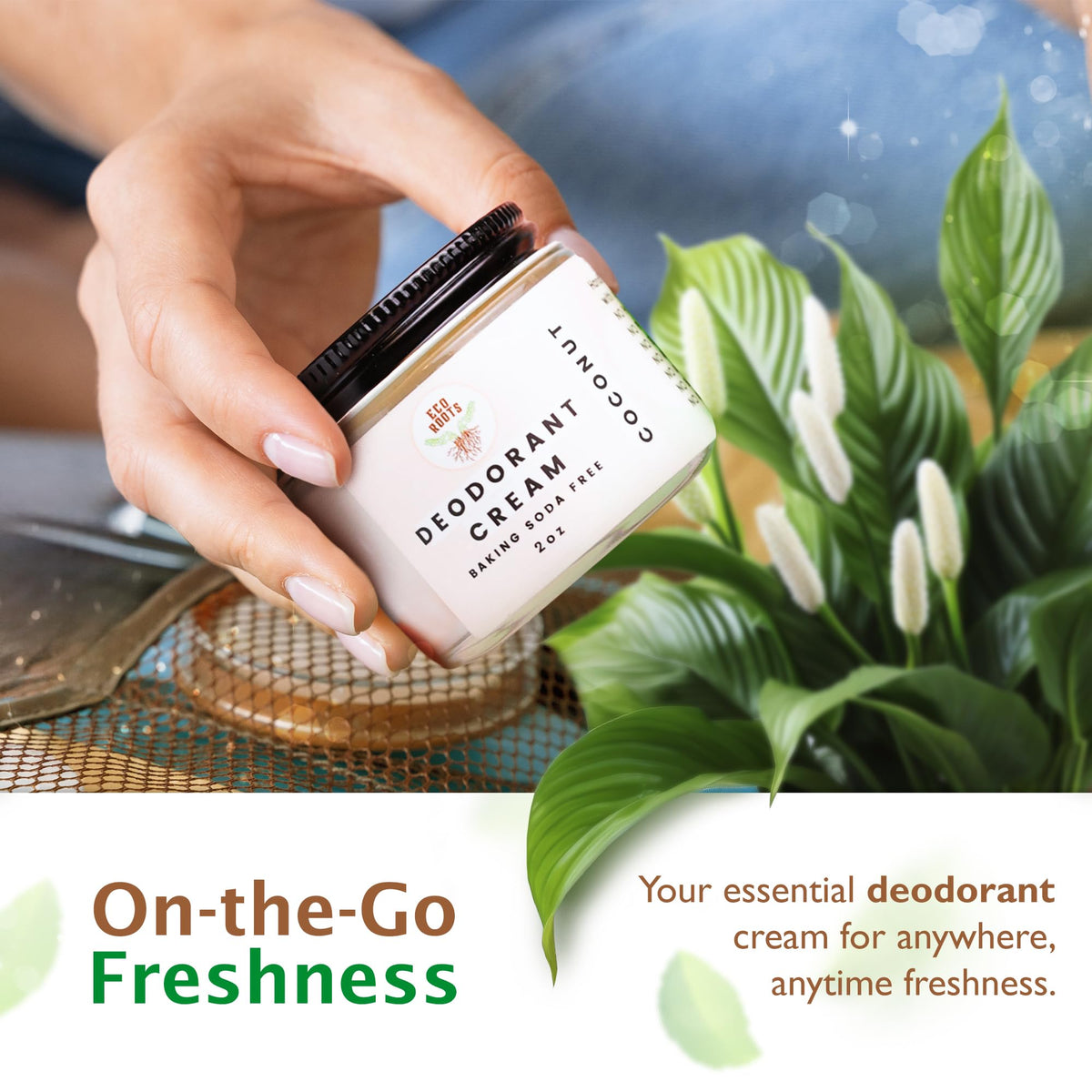 Eco Roots vegan deodorant cream scooped on fingertips