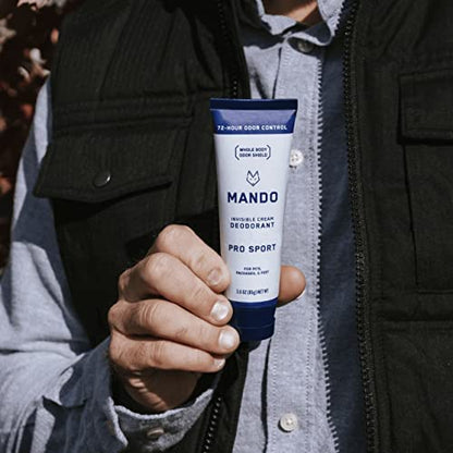 Rear view of Mando Pro Sport deodorant showing ingredients