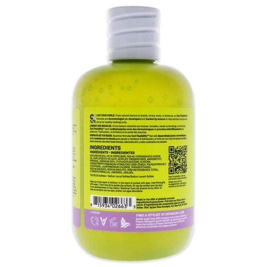 DevaCurl non-flaking no-crunch strong hold styler product packaging details.