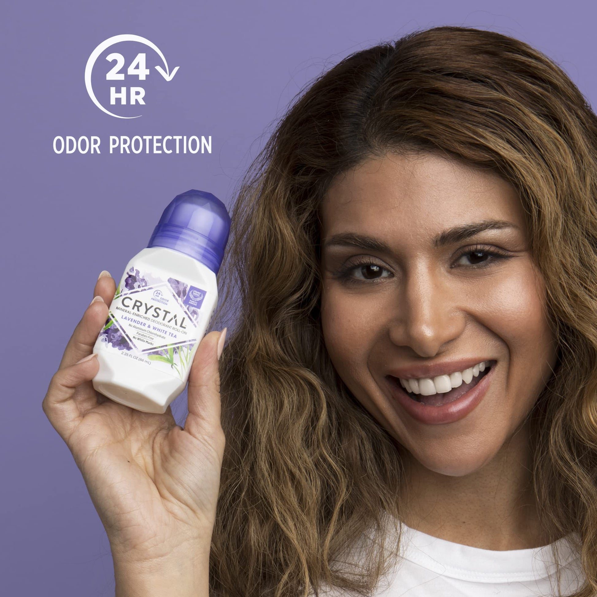 Crystal Essence aluminum free natural deodorant bottle showing ingredients panel on back