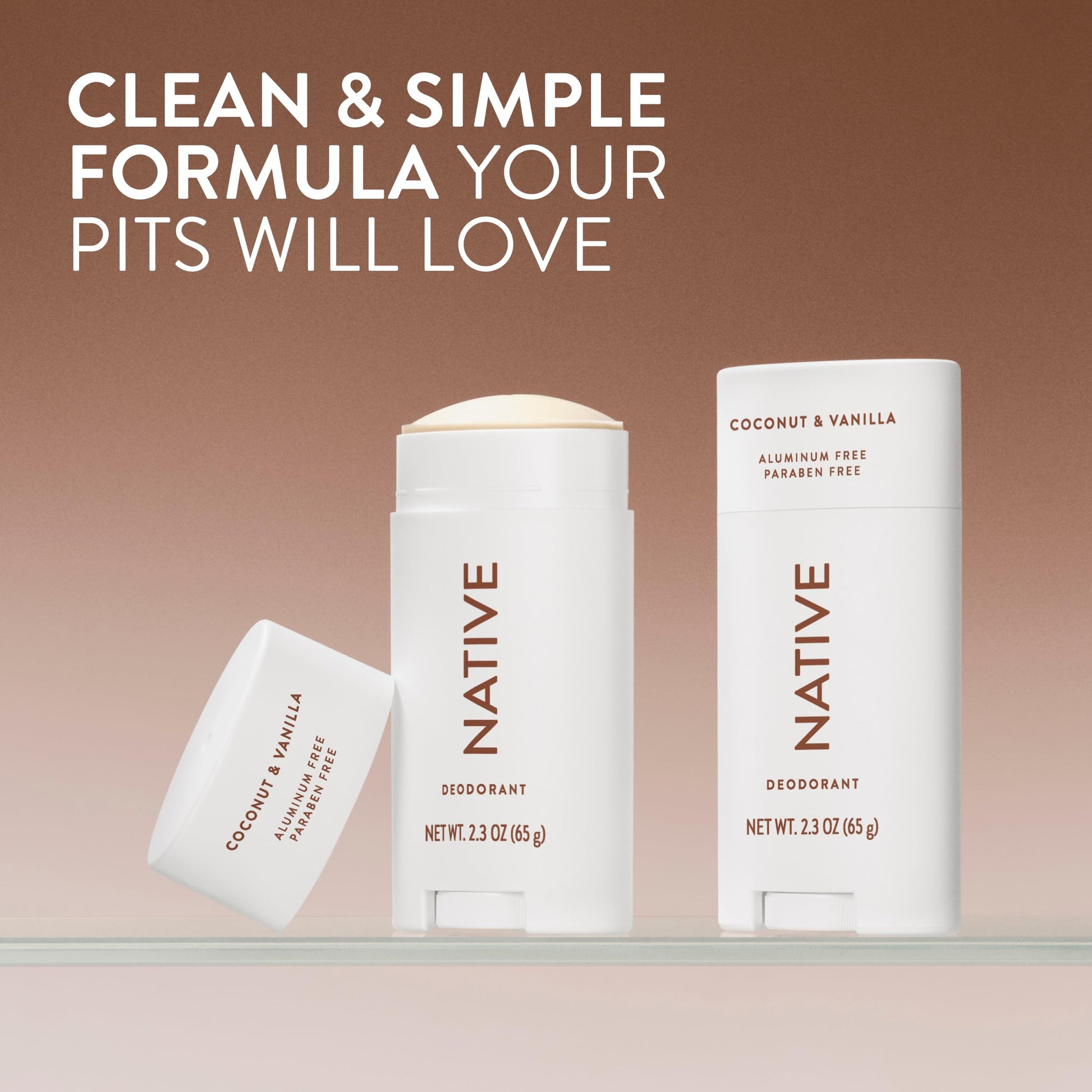 Native aluminum-free deodorant sticks coconut and vanilla