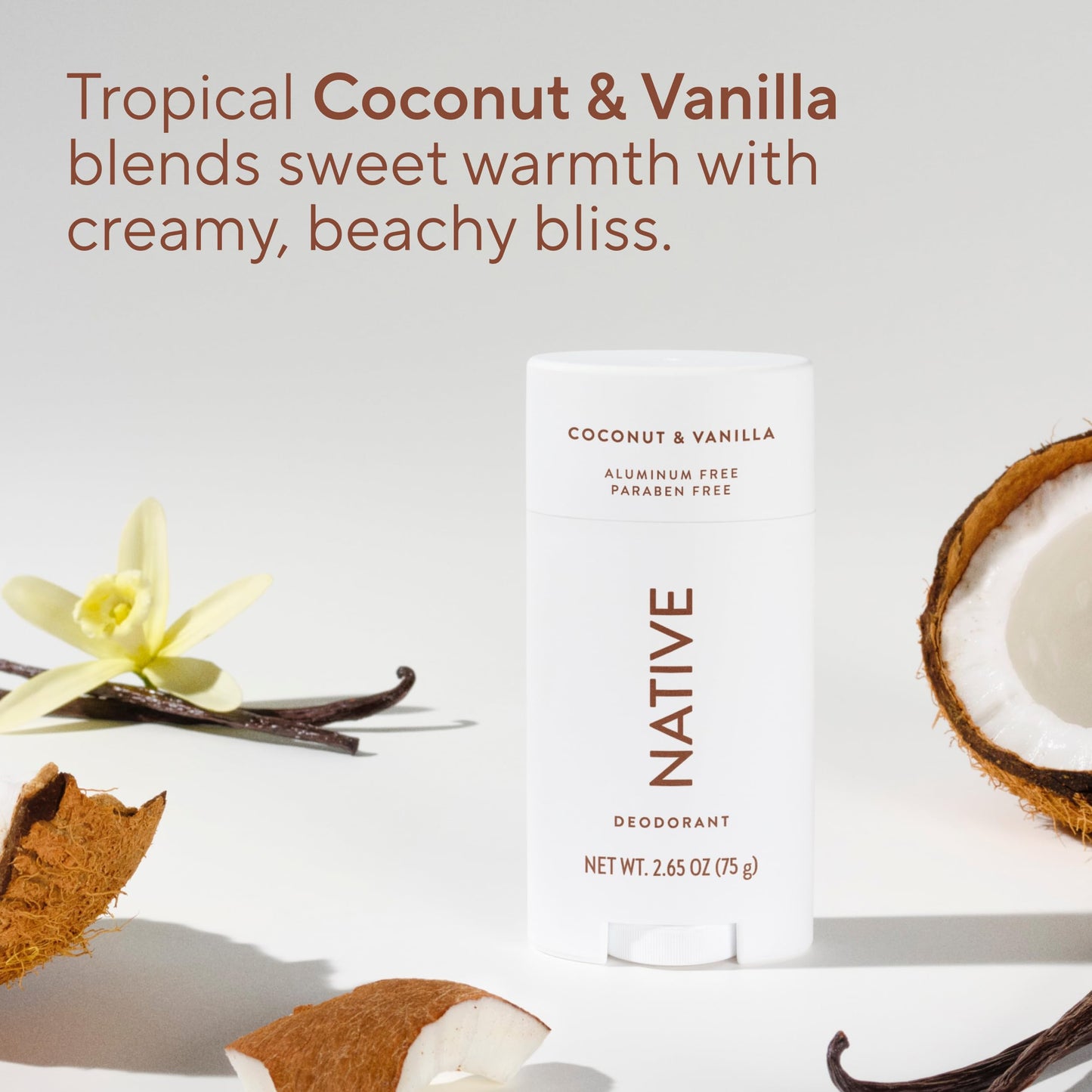 Native coconut and vanilla deodorant packaging details