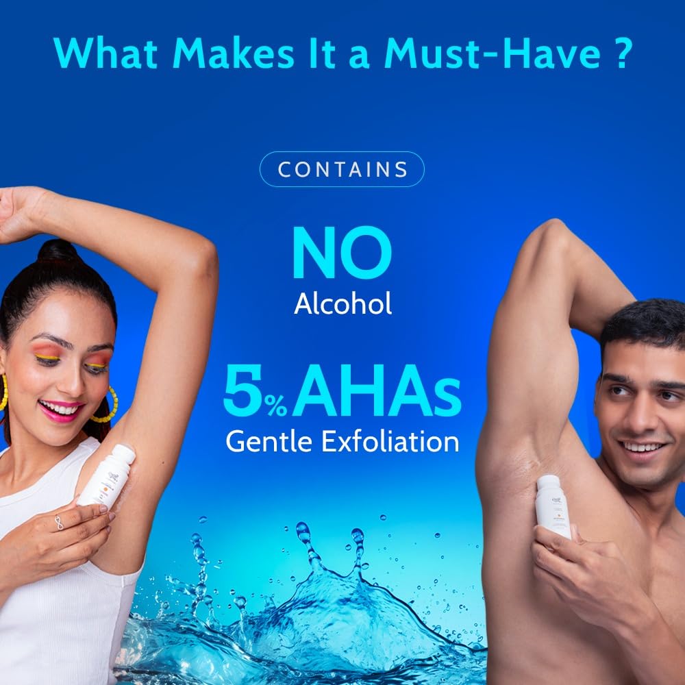 Close up of aqua fragrance exfoliating deodorant liquid texture showing key skincare ingredients