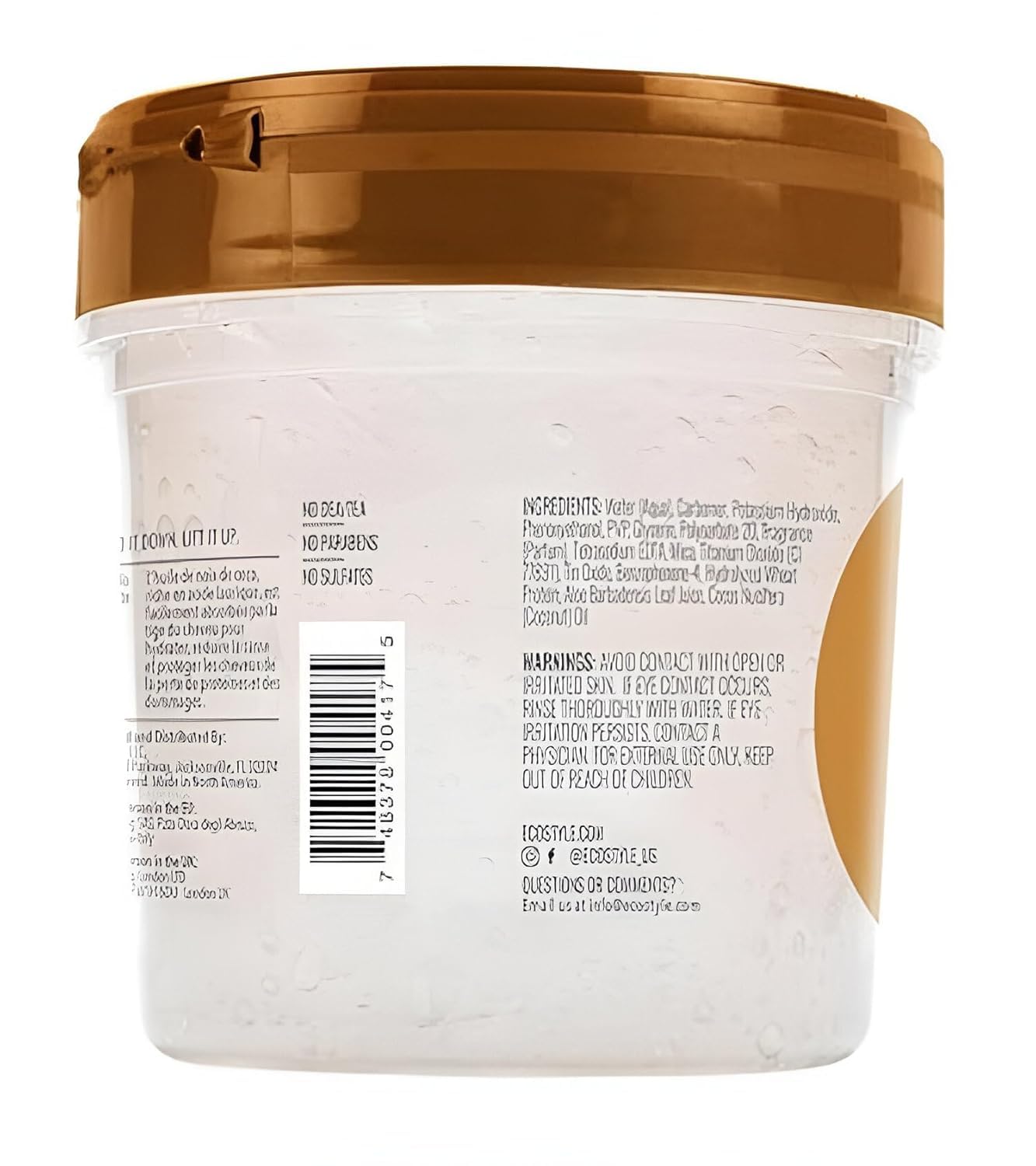 Eco Style alcohol free coconut hair gel packaging showcasing ingredients and benefits