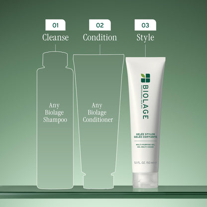 Biolage 16.9 fluid ounce liquid hair gel bottle showing brand logo and product details