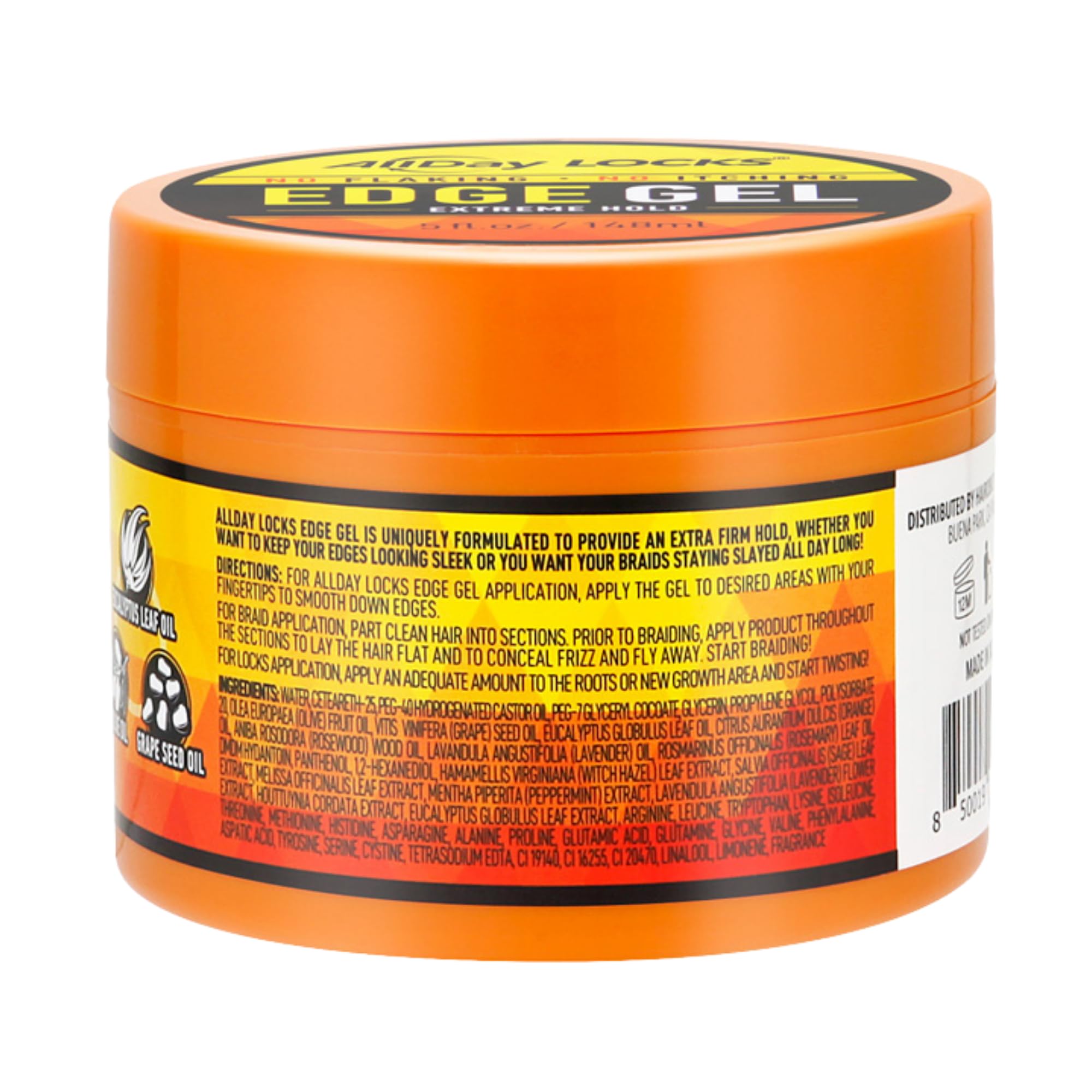 Flake free extreme hold edge gel infused with olive and eucalyptus oils.