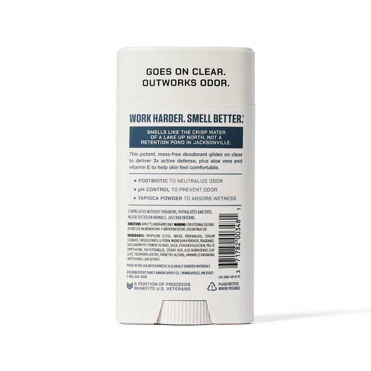 Duke Cannon Air Defense deodorant back panel details
