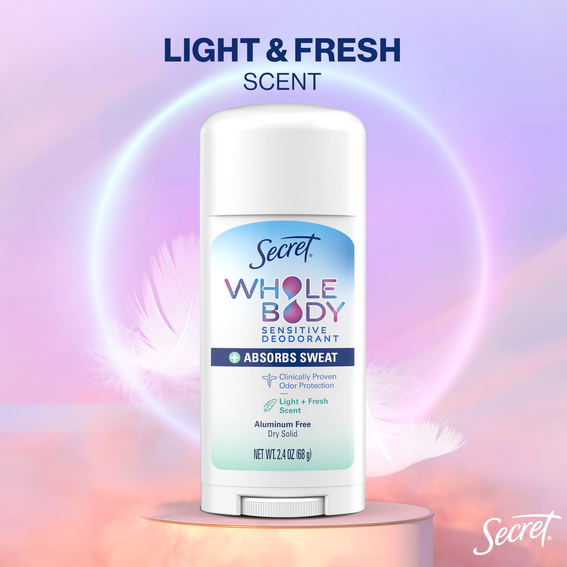 Secret whole body deodorant 72 hour protection label
