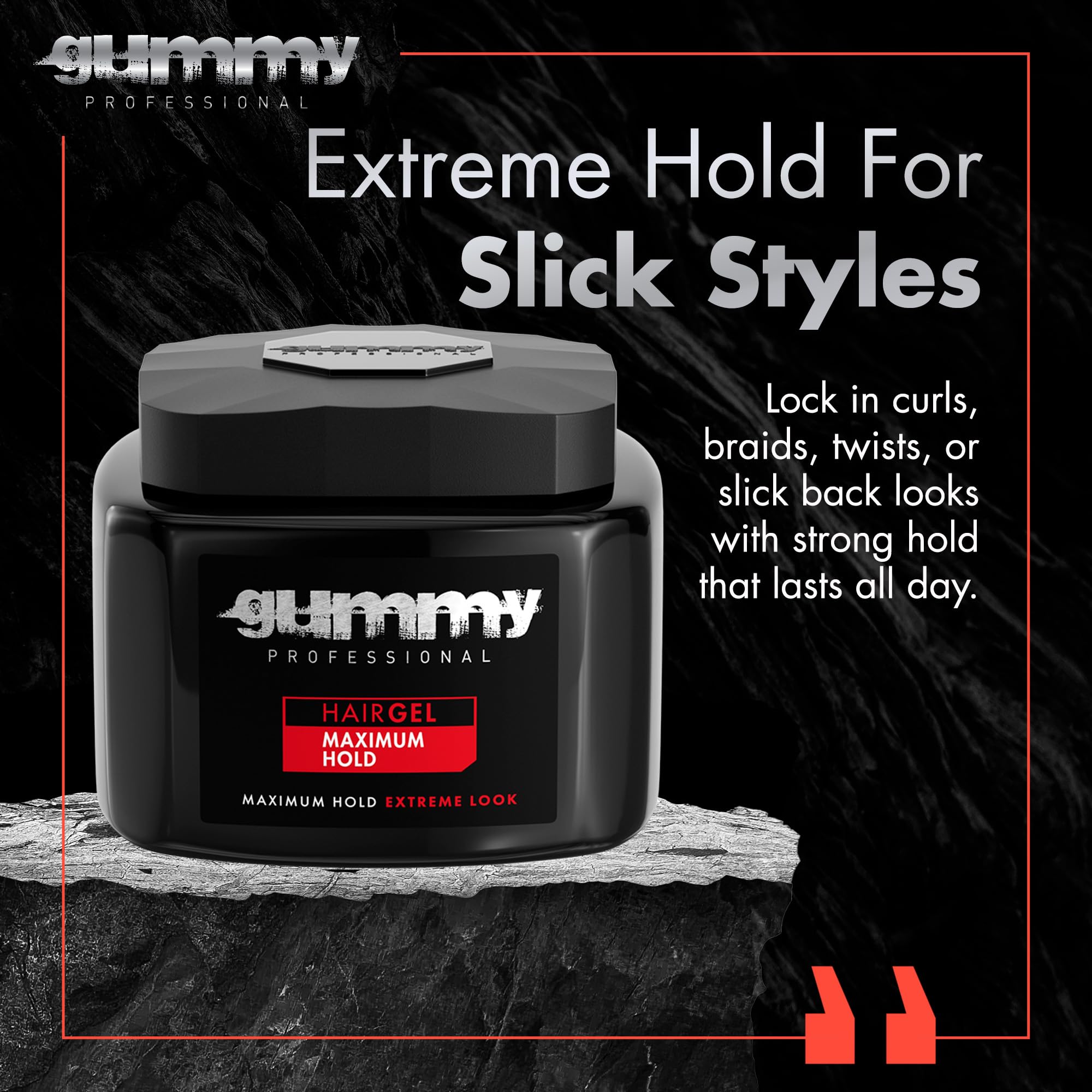 Gummy Maximum Hold Hair Gel side label displaying alcohol free formula details