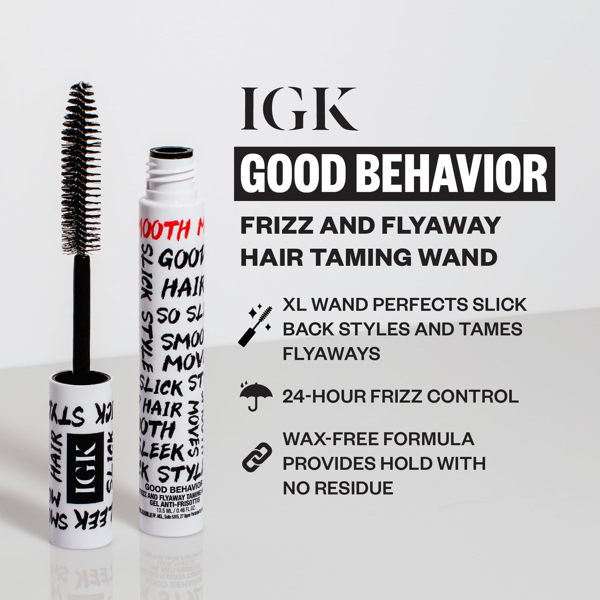 IGK Good Behavior hair taming stick showing the extra large bristle brush applicator