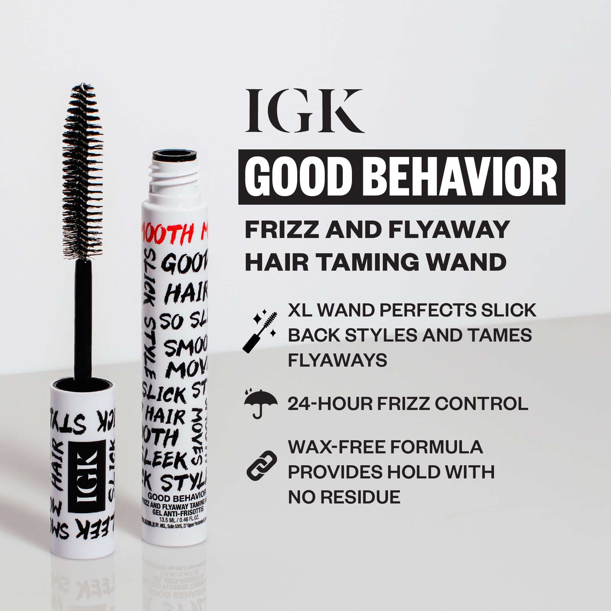 IGK Good Behavior hair taming stick showing the extra large bristle brush applicator