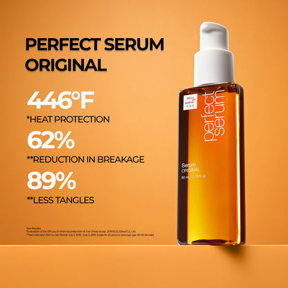 Side view of Mise En Scene Perfect Serum Original showing liquid consistency and pump dispenser