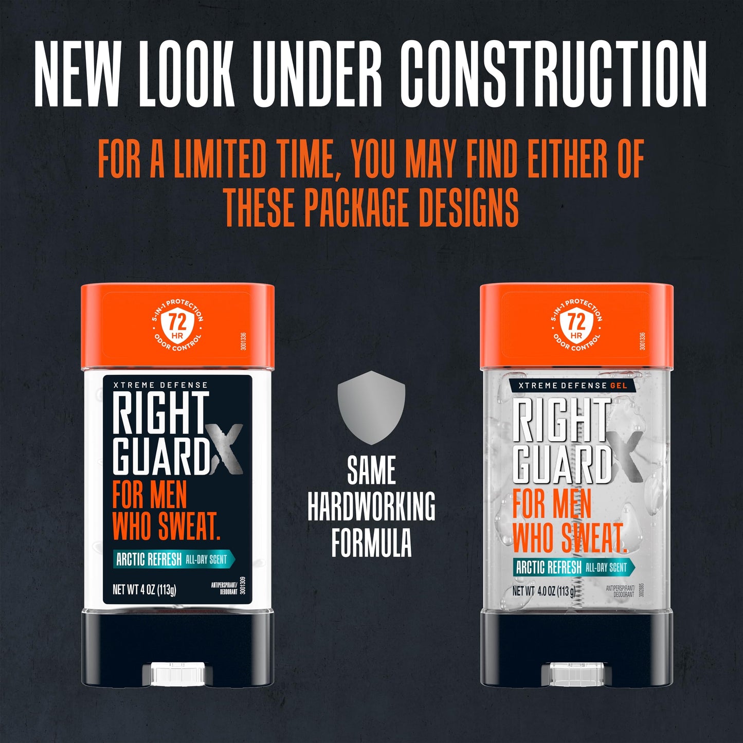 Right Guard Arctic Refresh invisible gel deodorant sticks showing application dial at the base