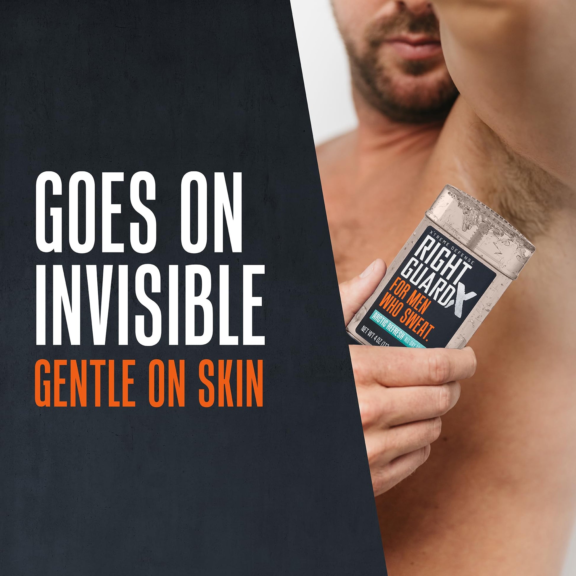 Right Guard clear stick sweat defense gel for men positioned vertically against a clean background