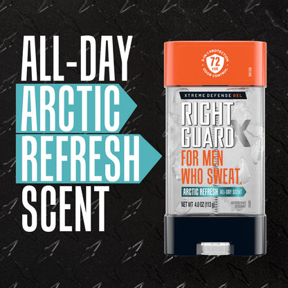 Right Guard Xtreme Defense Arctic Refresh scent container highlighting the five in one defense system logo