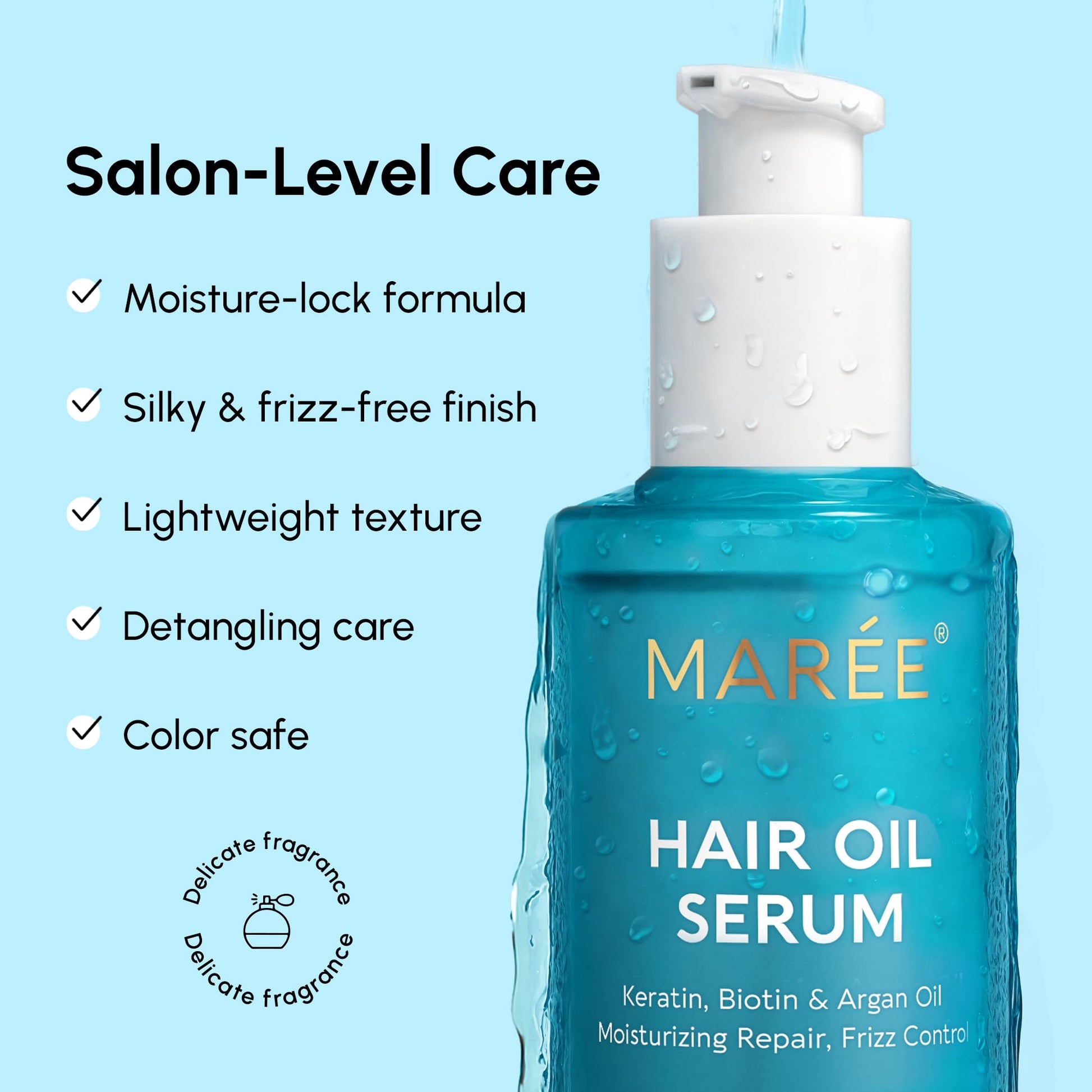 Side view of MAREE premium hair care bottle for damaged hair repair