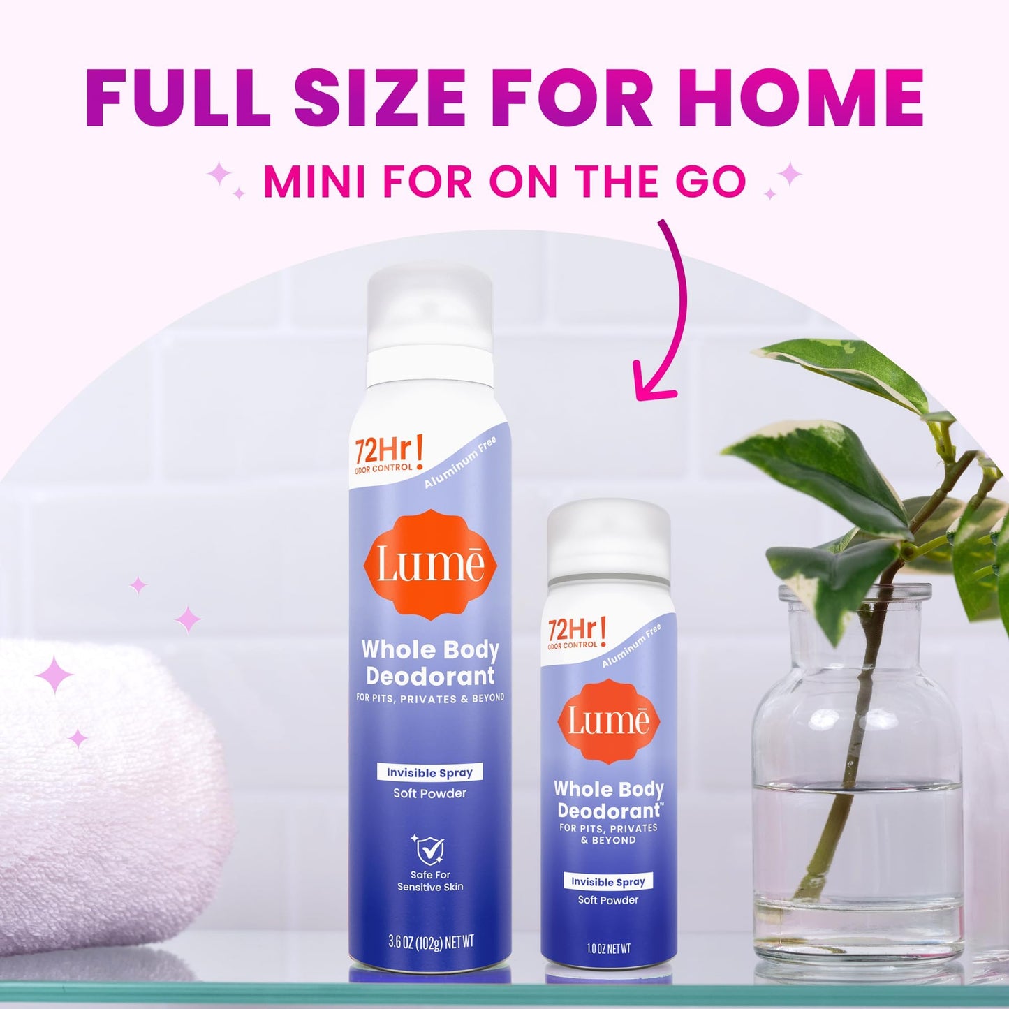 Lume travel size deodorant spray for women