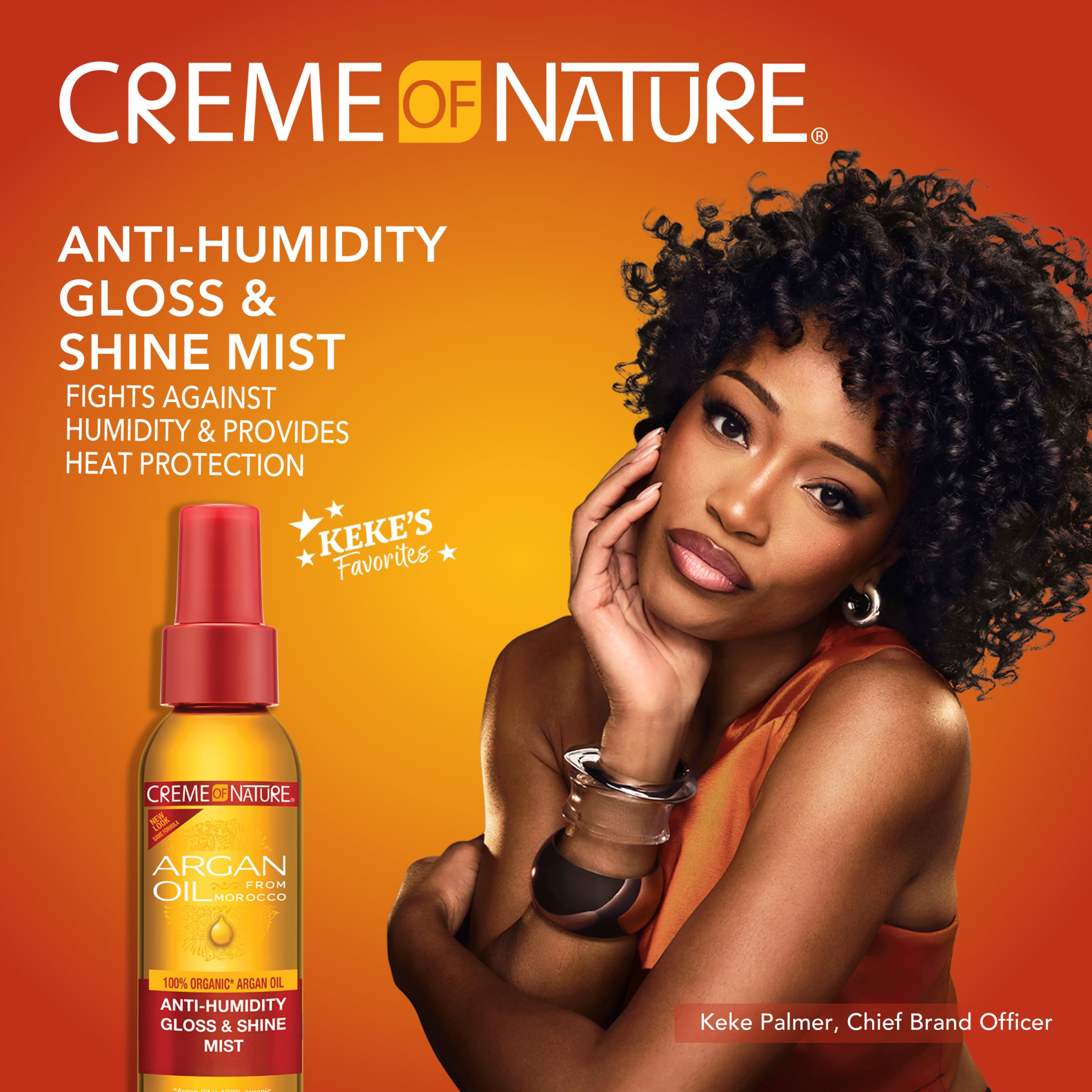 Creme of Nature argan oil hair shine spray back label with ingredients and usage instructions