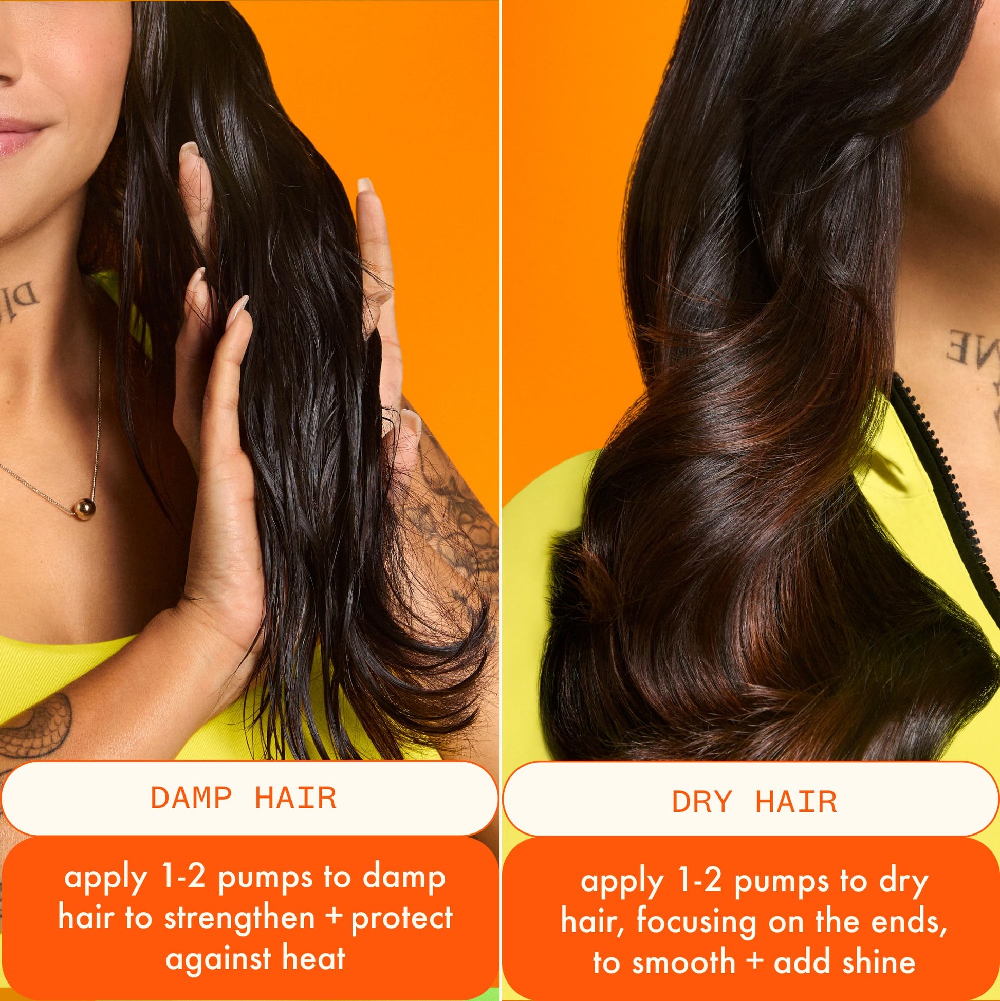 Amika anti frizz glossy finish hair oil application view showing bottle details