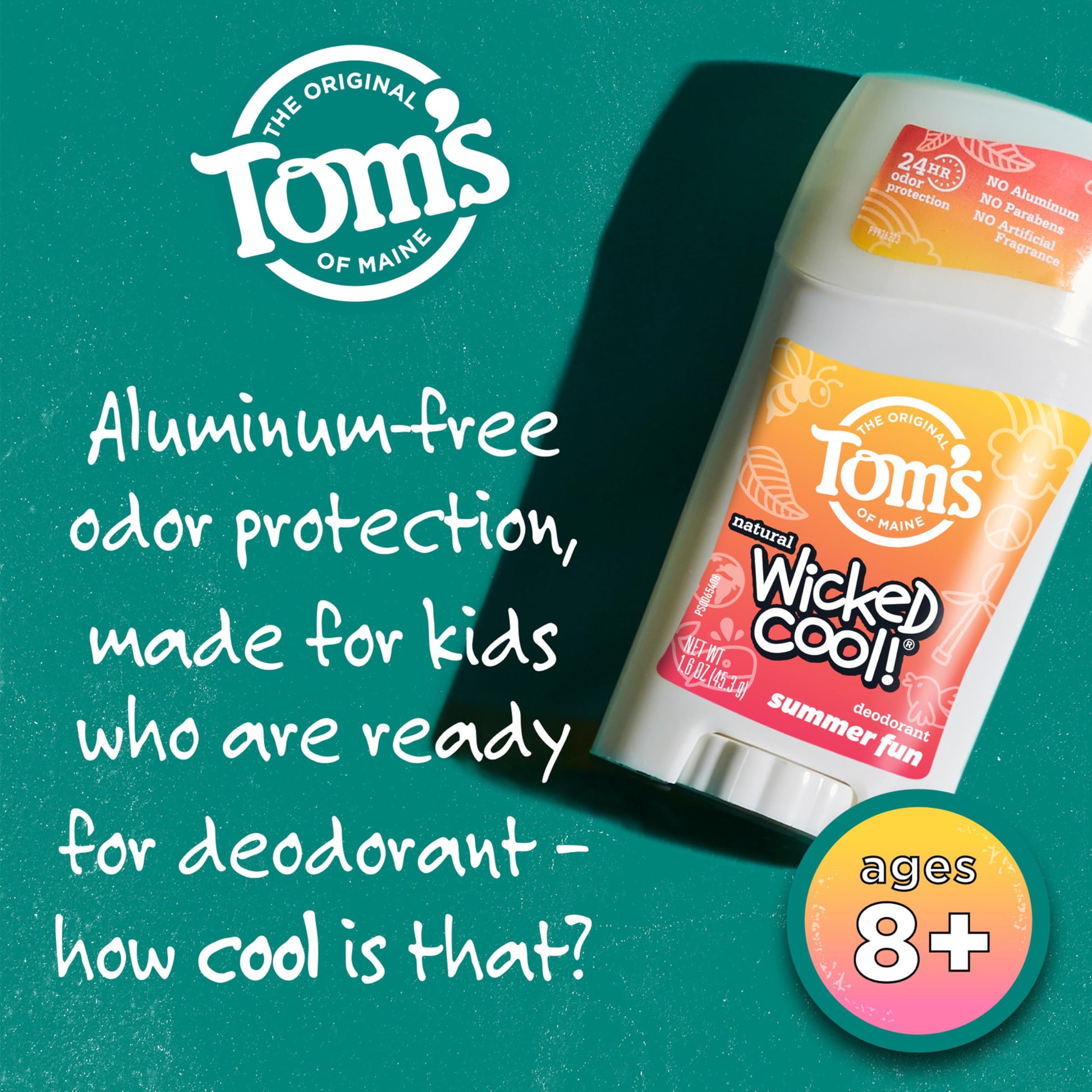 Tom's of Maine kids natural deodorant orange and yellow bee design label