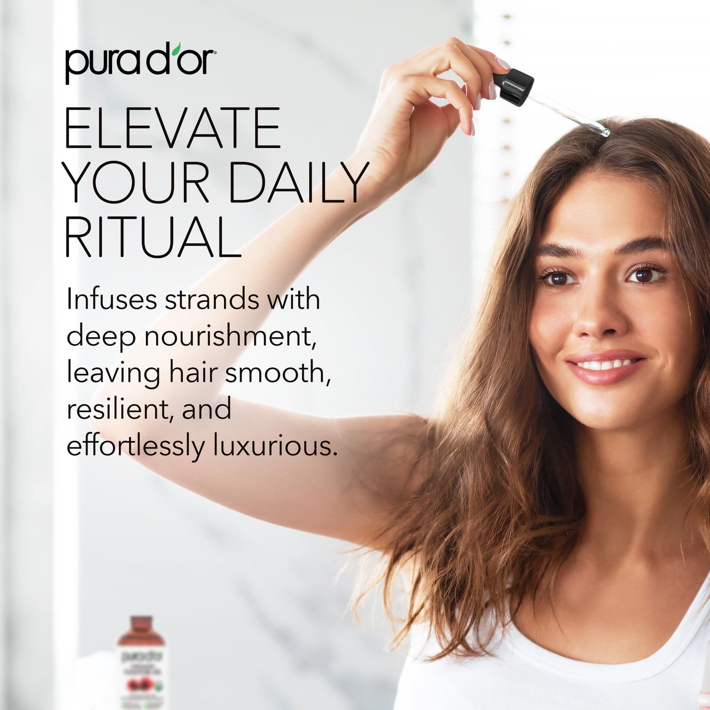 PURA D'OR Organic Castor Oil packaging highlighting natural botanical moisturizer benefits