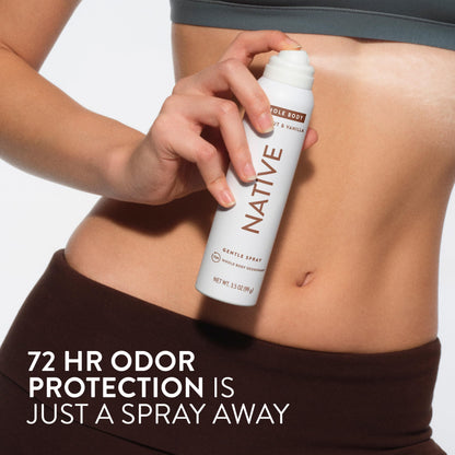 Back of Native deodorant spray showing ingredient details