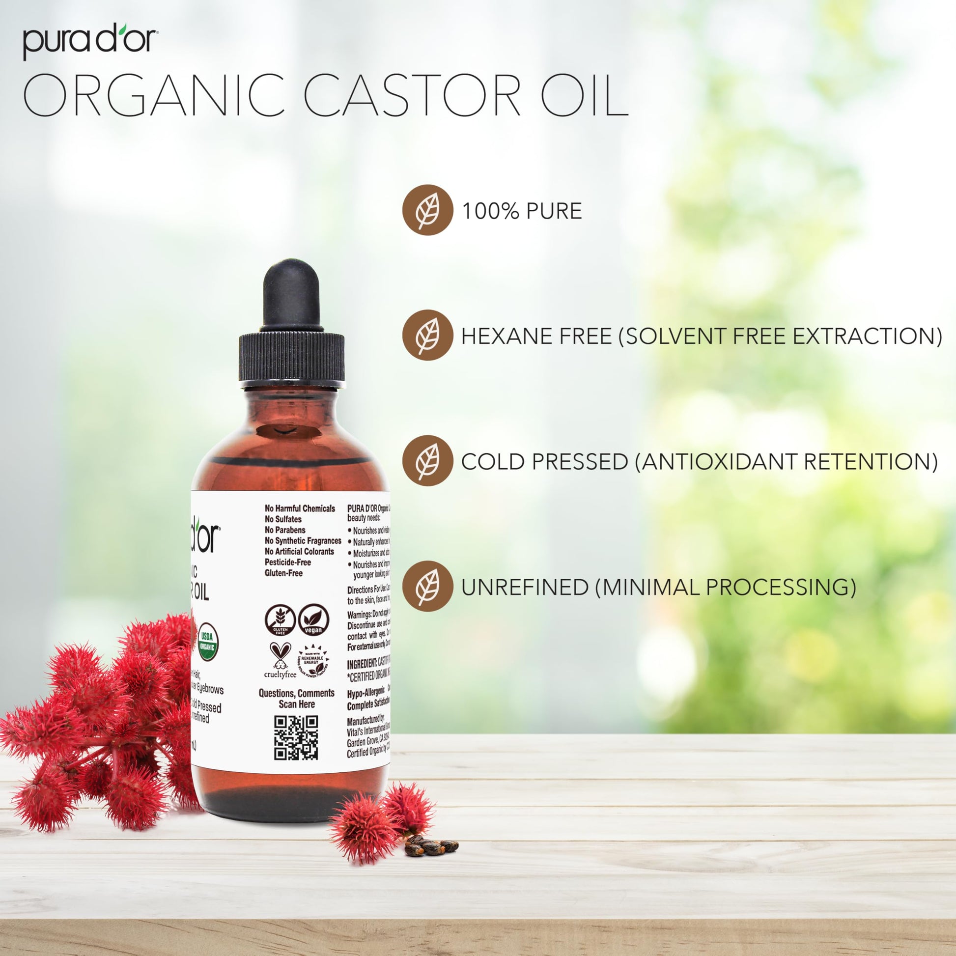 Authentic USA imported PURA D'OR Castor Oil bottle for hair and skin hydration
