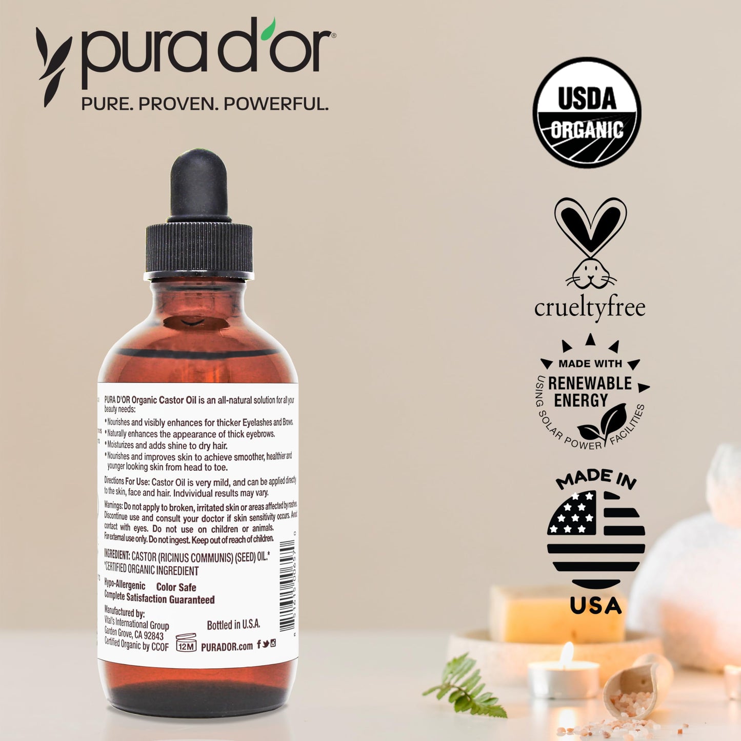 PURA D'OR 100 percent pure castor oil hair serum and brow conditioner kit