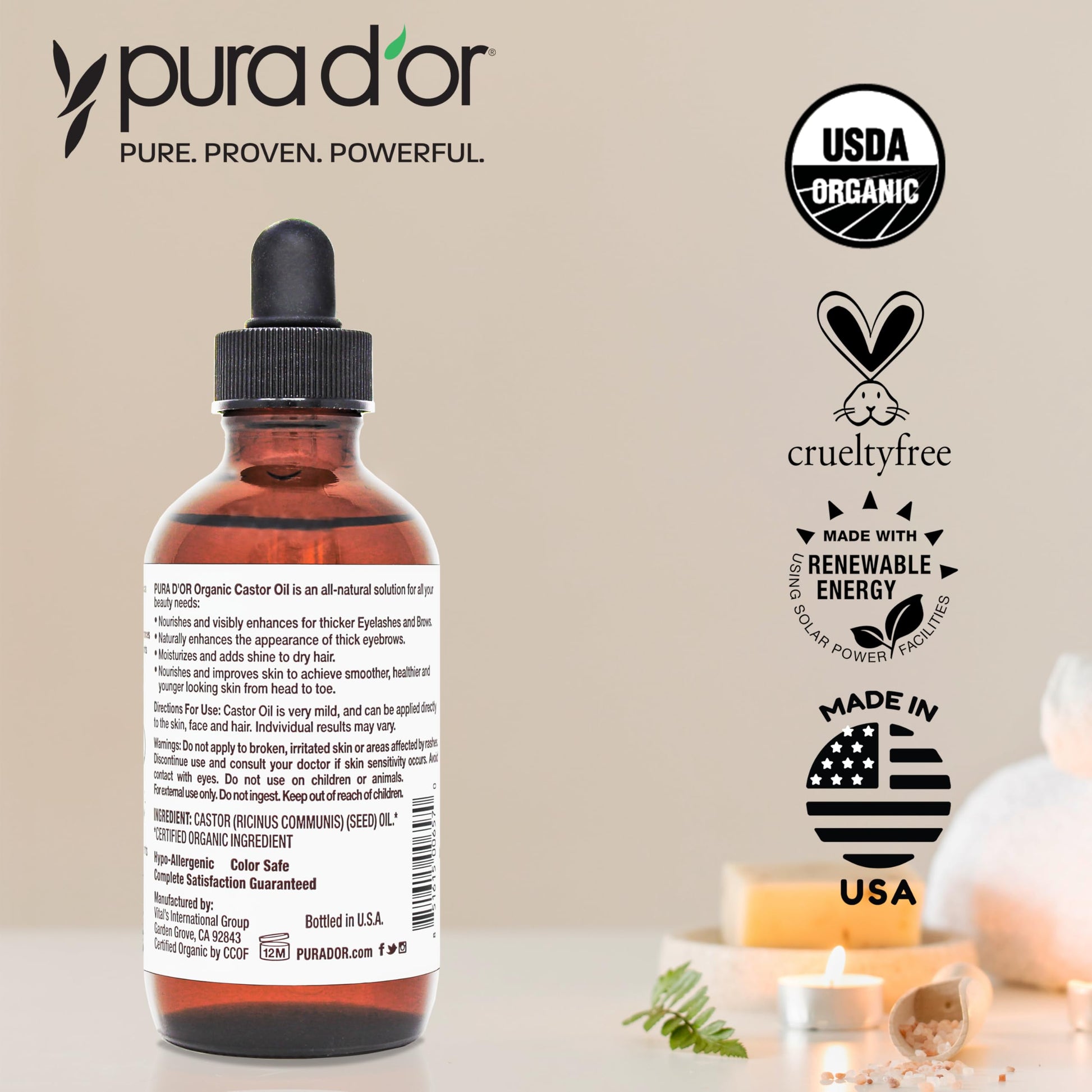 PURA D'OR 100 percent pure castor oil hair serum and brow conditioner kit