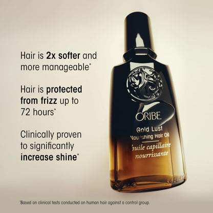 Close up of Oribe nourishing oil formula for heat protection.