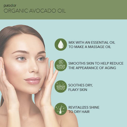 Liquid moisturizer PURA D'OR Avocado Oil being applied as a natural face oil