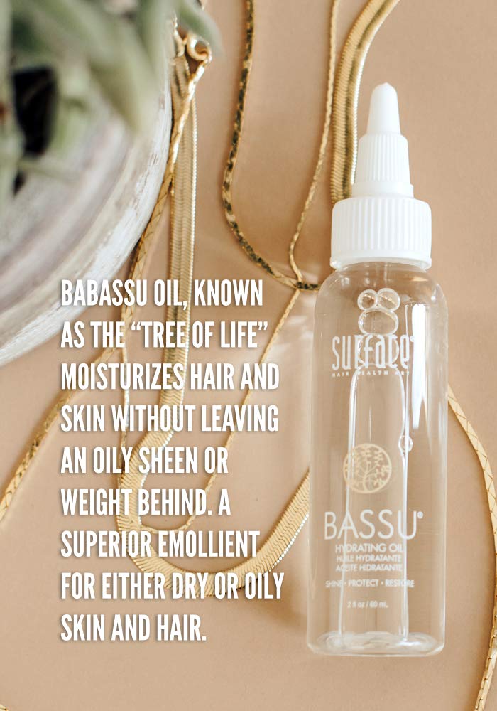 Lightweight weightless leave in hair oil by Surface applied to hands for intense shine and anti frizz protection