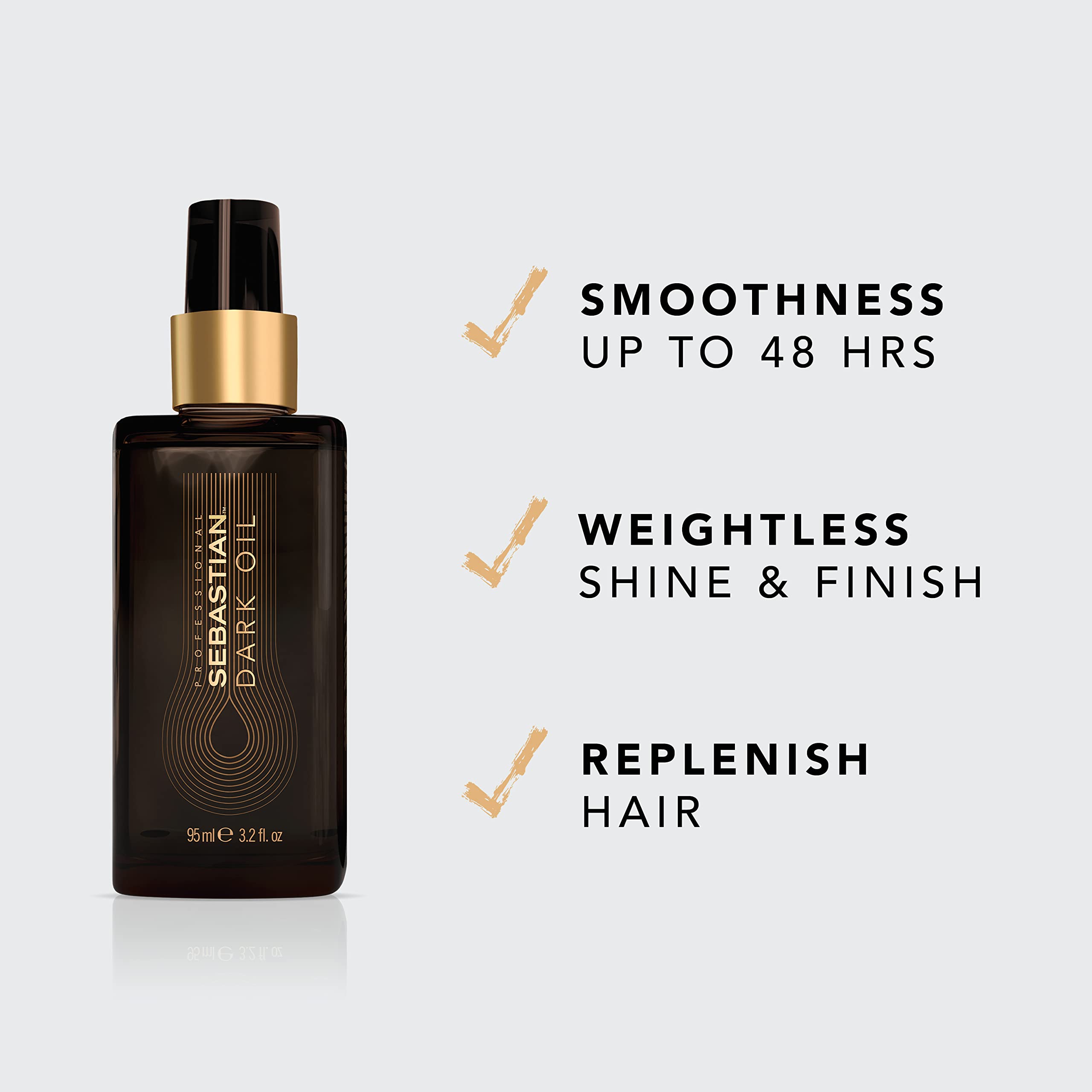 Sebastian Professional Dark Oil lightweight hair styling oil bottle showing the 95 ml packaging details